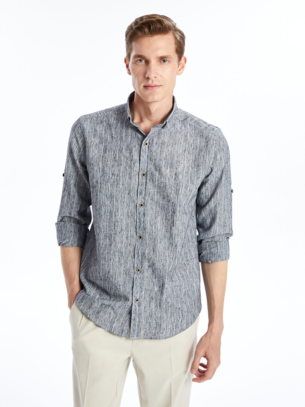 Regular Fit Long Sleeve Striped Men's Shirt -S4OM20Z8-LGS