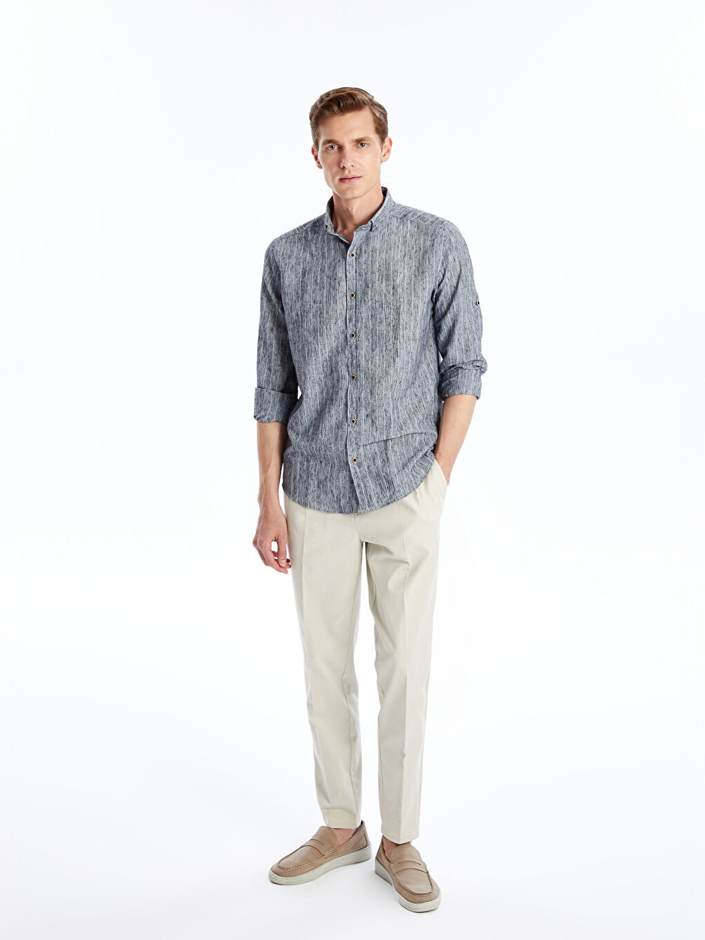 Regular Fit Long Sleeve Striped Men's Shirt -S4OM20Z8-LGS