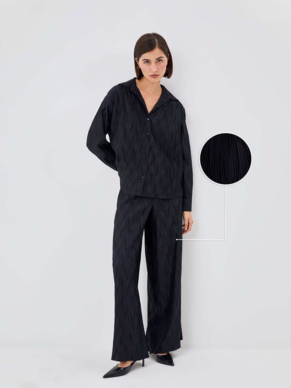 Elastic Waist Textured Women's Trousers -S4OM28Z8-CVL