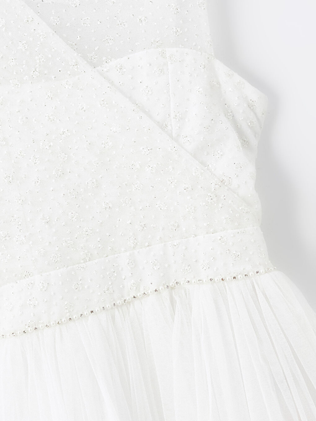 Beyaz Bisiklet Yaka Kız Çocuk Abiye Elbise-1