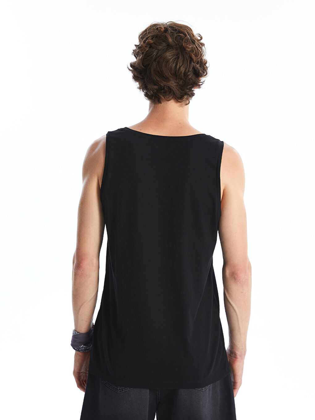 Siyah Bisiklet Yaka Baskılı Erkek Kolsuz Tişört-3