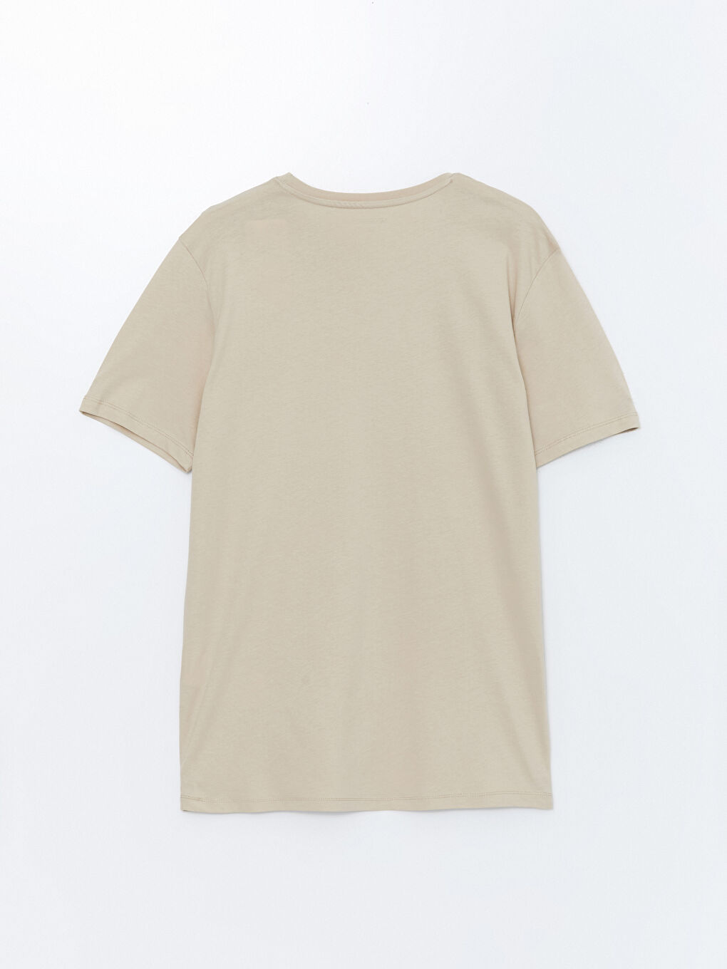 Bej Bisiklet Yaka Kısa Kollu Erkek Pijama Üst-1