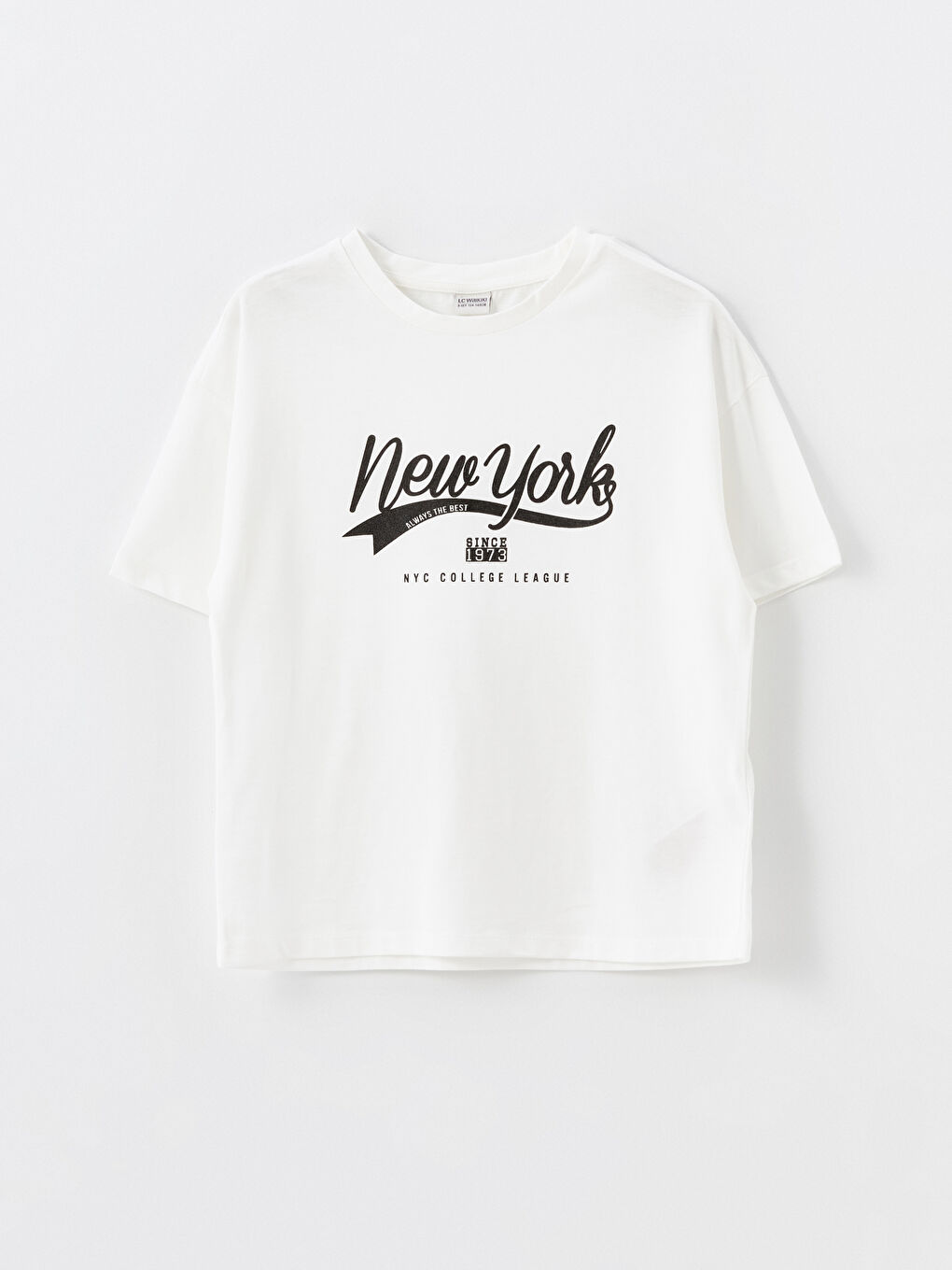 Beyaz Bisiklet Yaka New York Baskılı Kız Çocuk Tişört