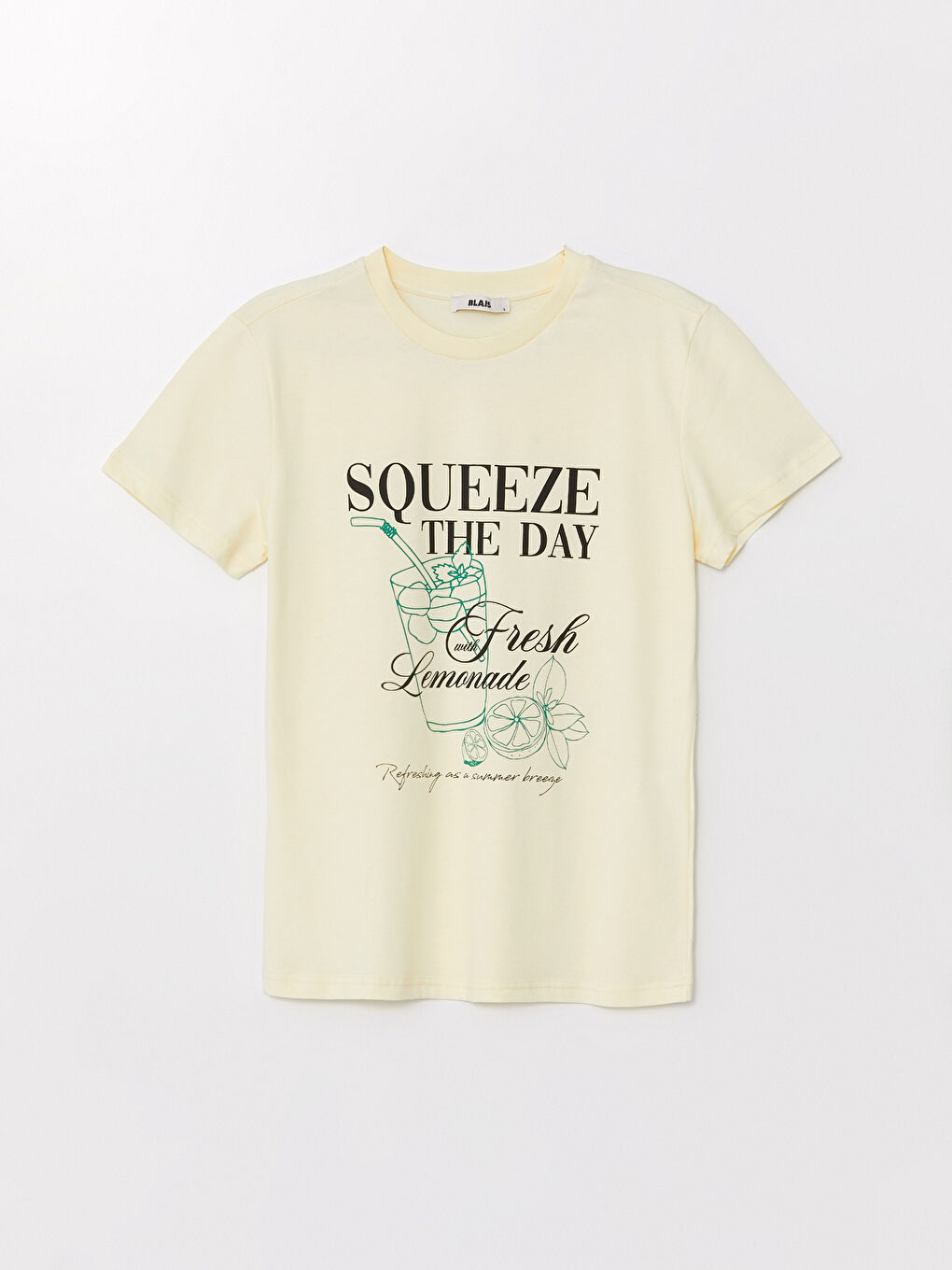 Bej Bisiklet Yaka Baskılı Kısa Kollu Oversize Kadın Tişört-4