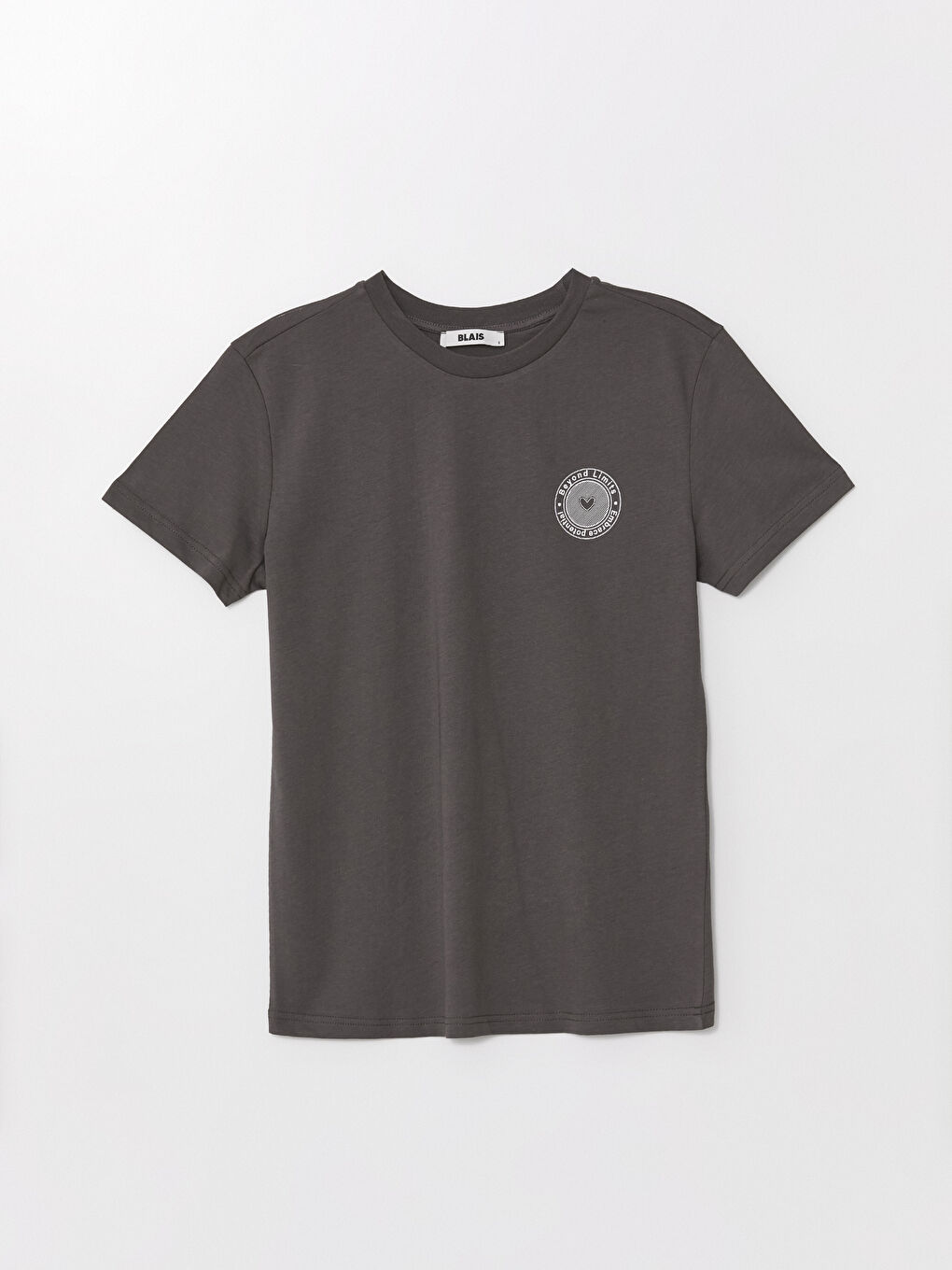 Antrasit Bisiklet Yaka Baskılı Kısa Kollu Kadın Tişört-4