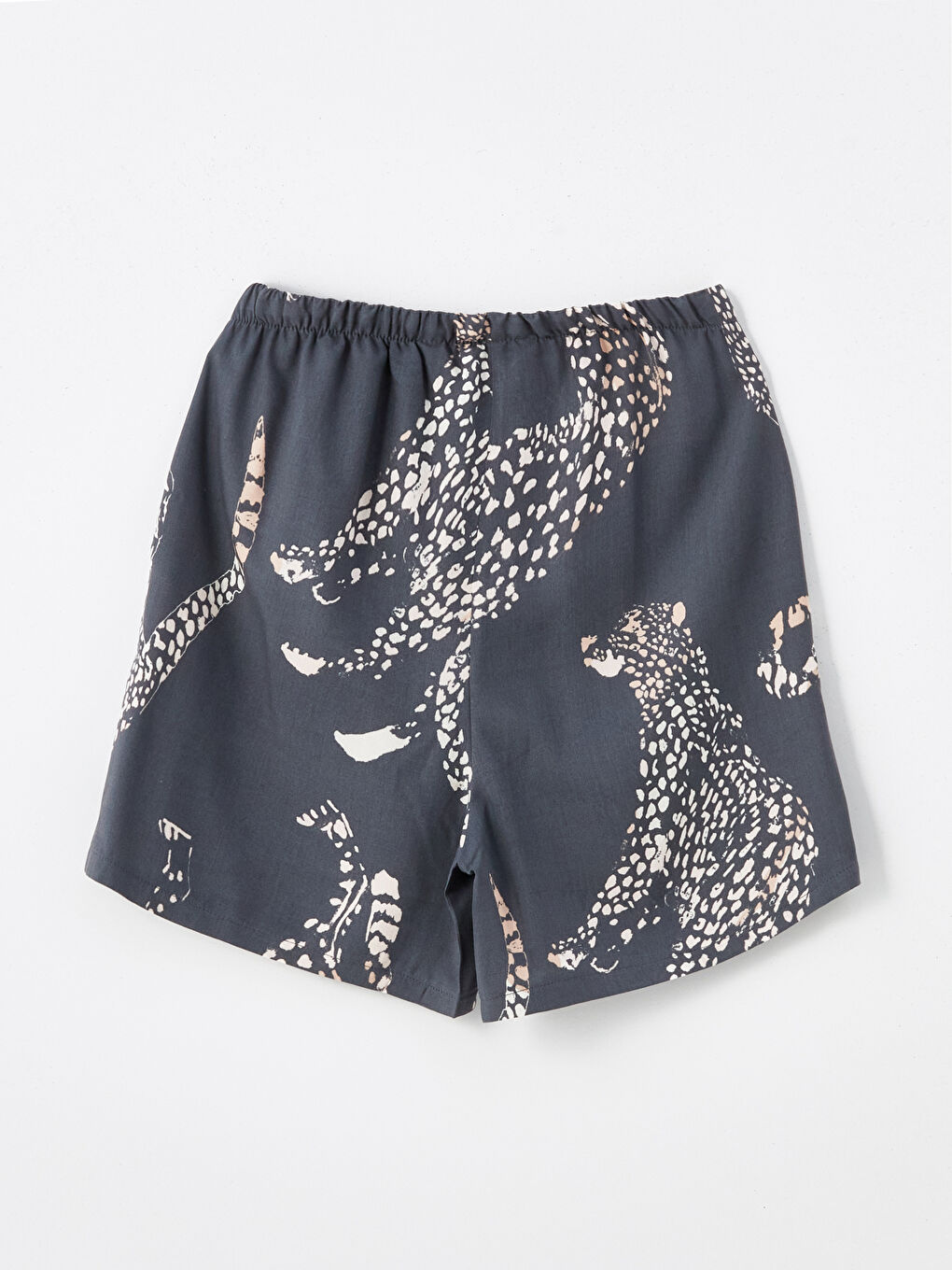 Gri Beli Lastikli Leopar Baskılı Kadın Şort Pijama Altı-1