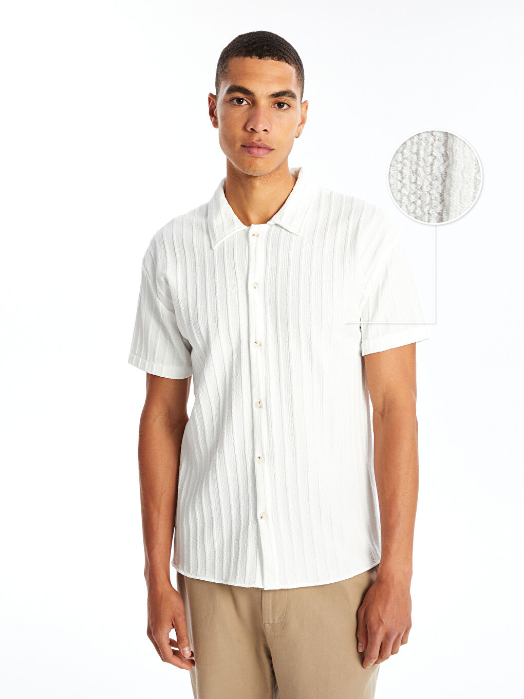Beyaz Regular Fit Kısa Kollu Erkek Gömlek