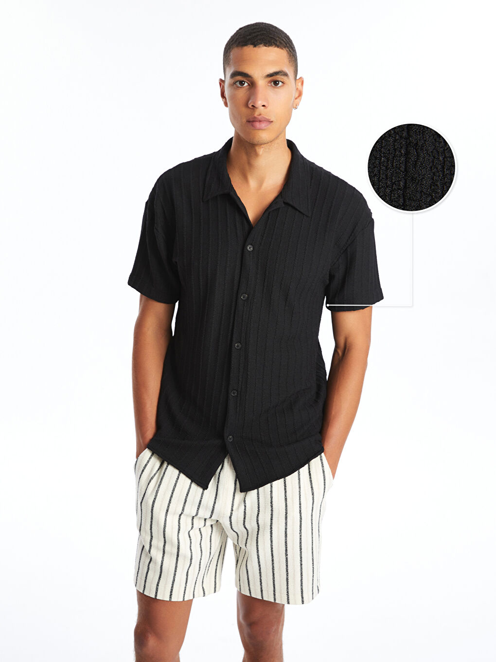 Siyah Regular Fit Kısa Kollu Erkek Gömlek