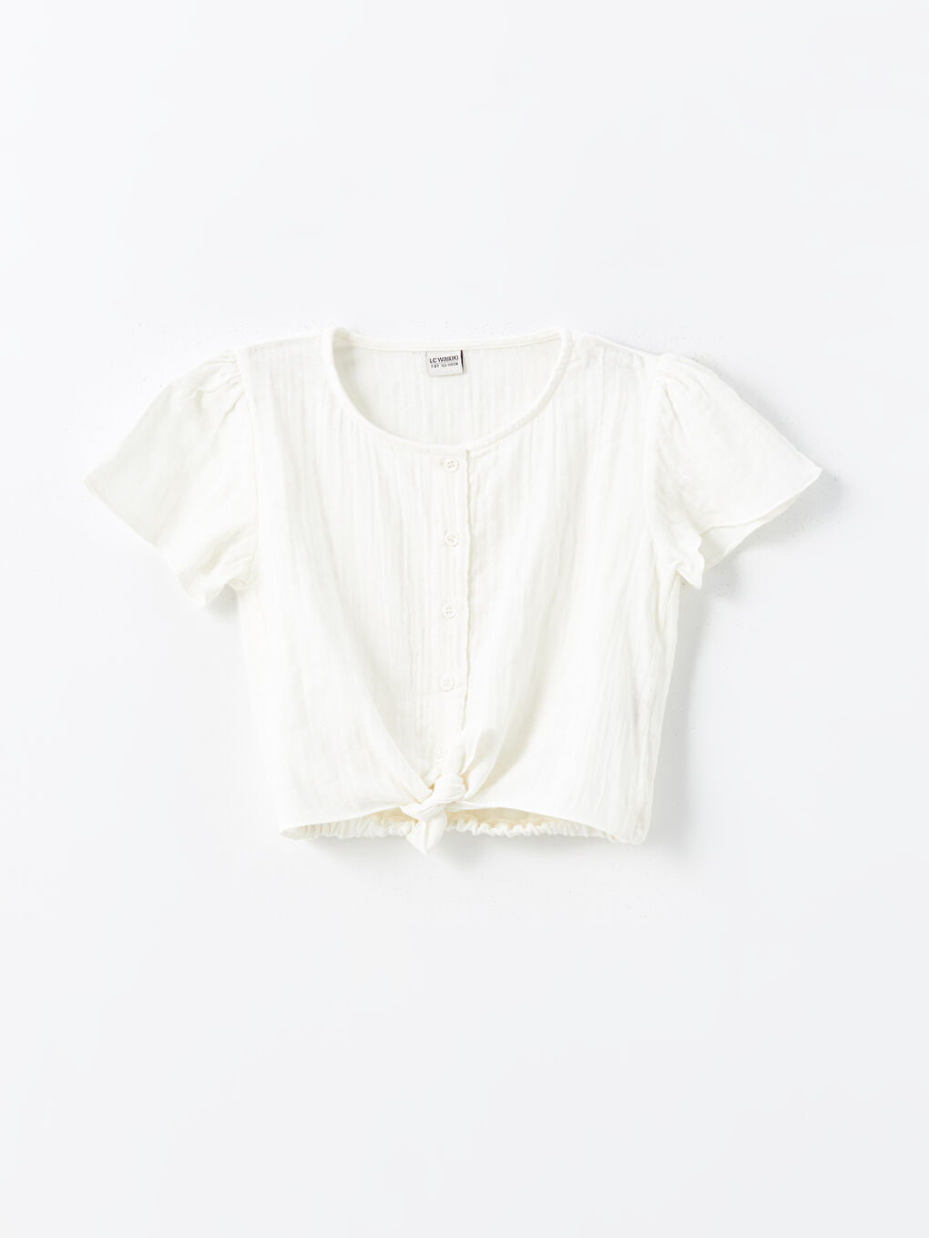 Crew Neck Girls' Crop Blouse