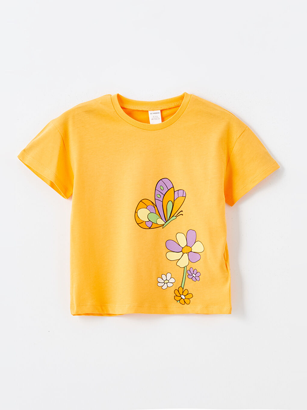 Turuncu Bisiklet Yaka Çiçekli Kız Bebek Tişört