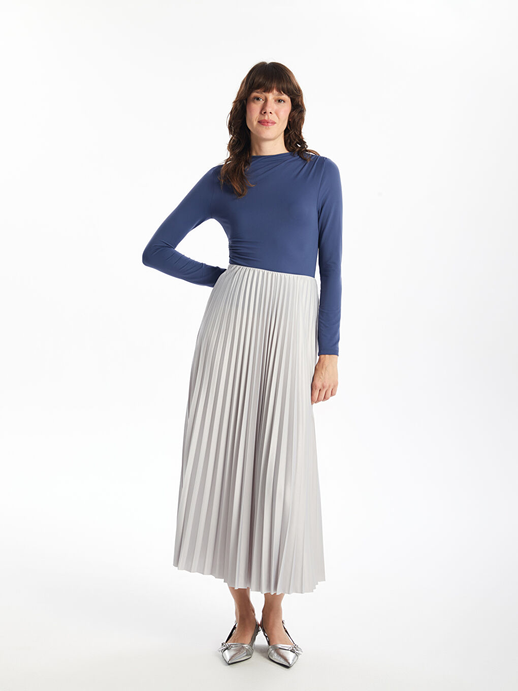 Women's Elastic Waist Plain Pleated Satin Skirt -S4OO30Z8-EHW