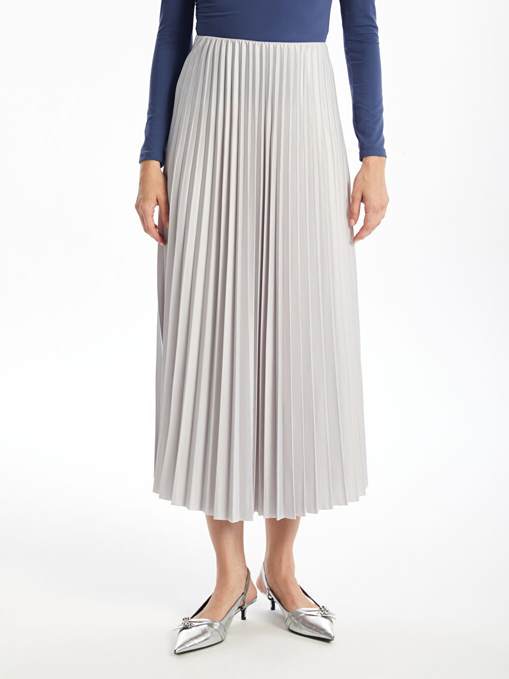 Women's Elastic Waist Plain Pleated Satin Skirt -S4OO30Z8-EHW
