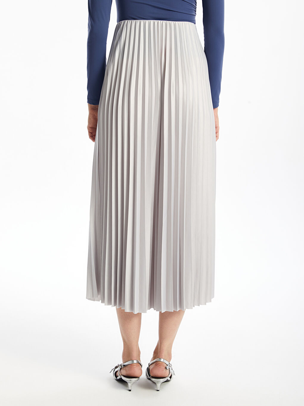 Women's Elastic Waist Plain Pleated Satin Skirt -S4OO30Z8-EHW