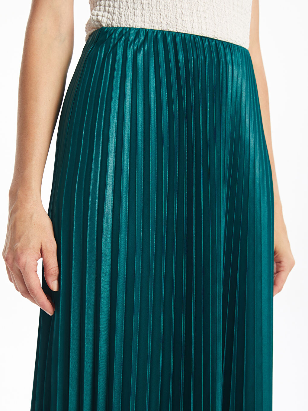 Women's Elastic Waist Plain Pleated Satin Skirt -S4OO30Z8-YDL
