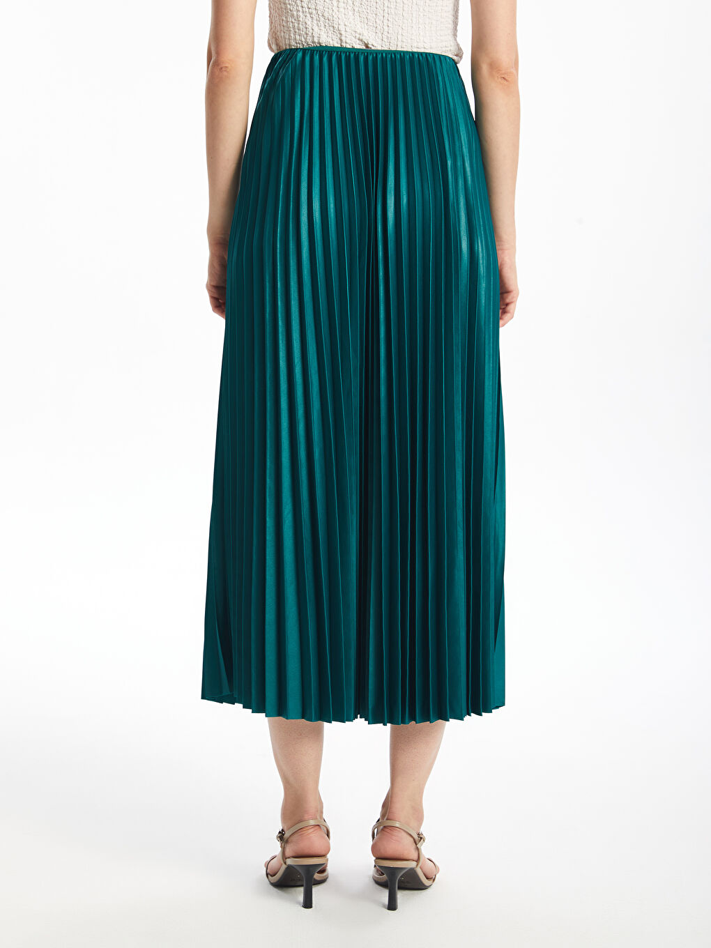 Women's Elastic Waist Plain Pleated Satin Skirt -S4OO30Z8-YDL