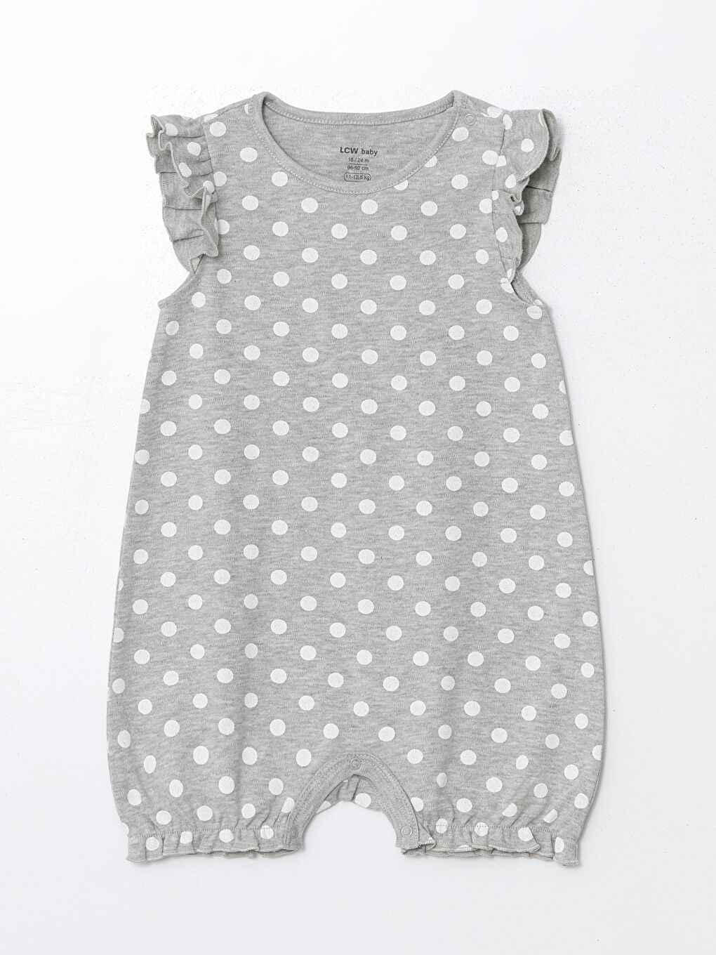 Gri Bisiklet Yaka Kısa Kollu Kız Bebek Tulum