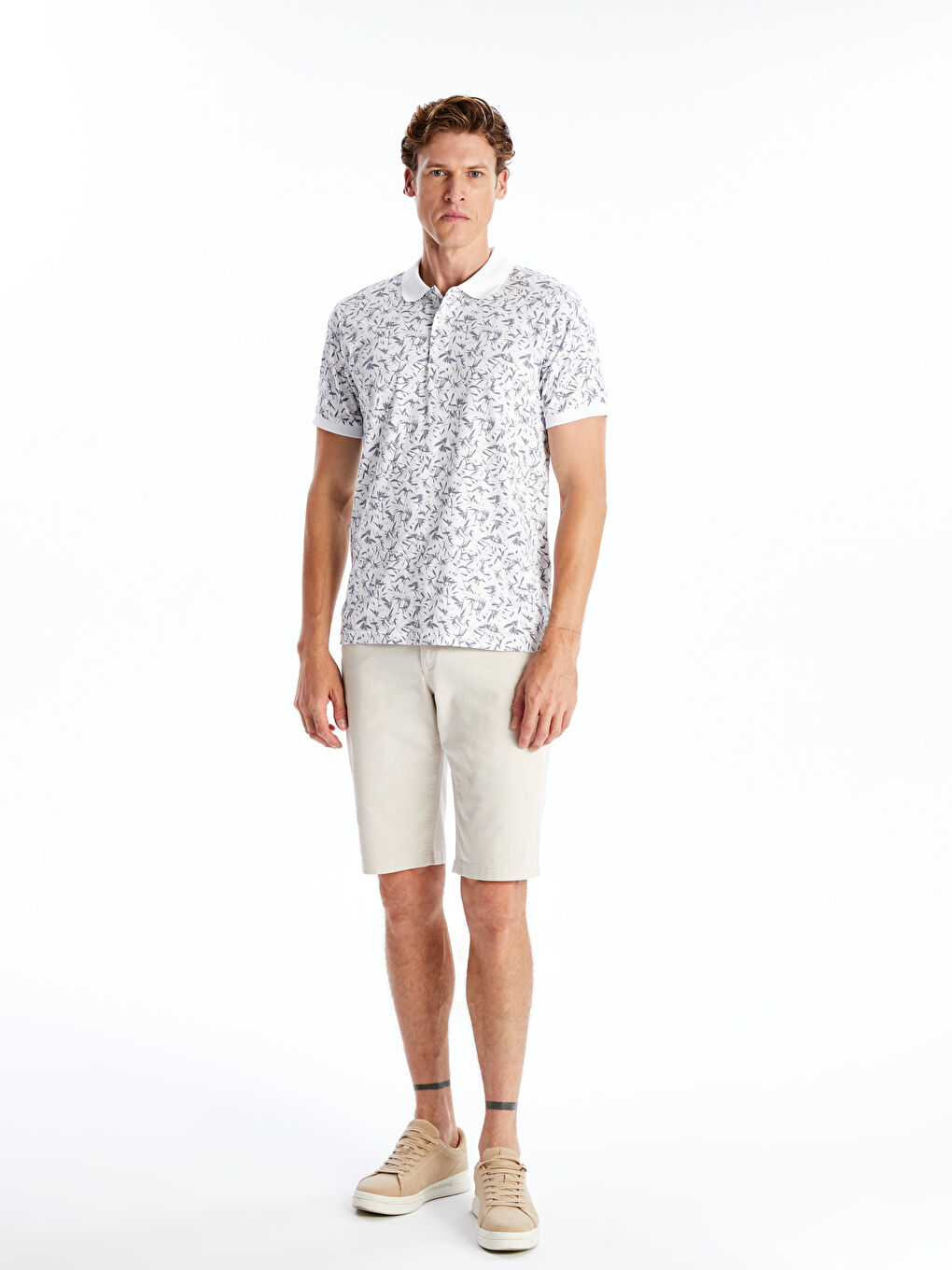 Polo Neck Short Sleeve Patterned Combed Cotton Men's T-Shirt -S4OP34Z8-LU7