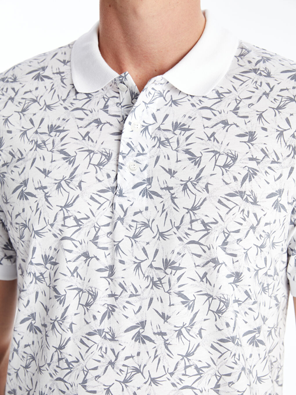 Polo Neck Short Sleeve Patterned Combed Cotton Men's T-Shirt -S4OP34Z8-LU7