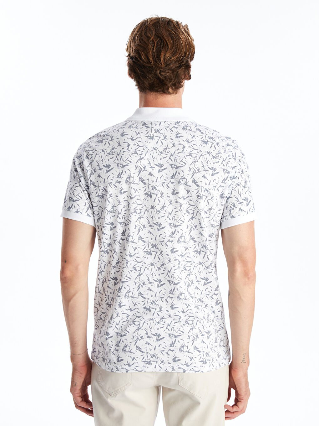 Polo Neck Short Sleeve Patterned Combed Cotton Men's T-Shirt -S4OP34Z8-LU7