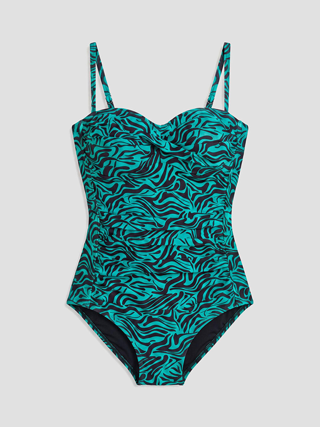 Yeşil Kalp Yaka Desenli Askılı Kadın Mayo