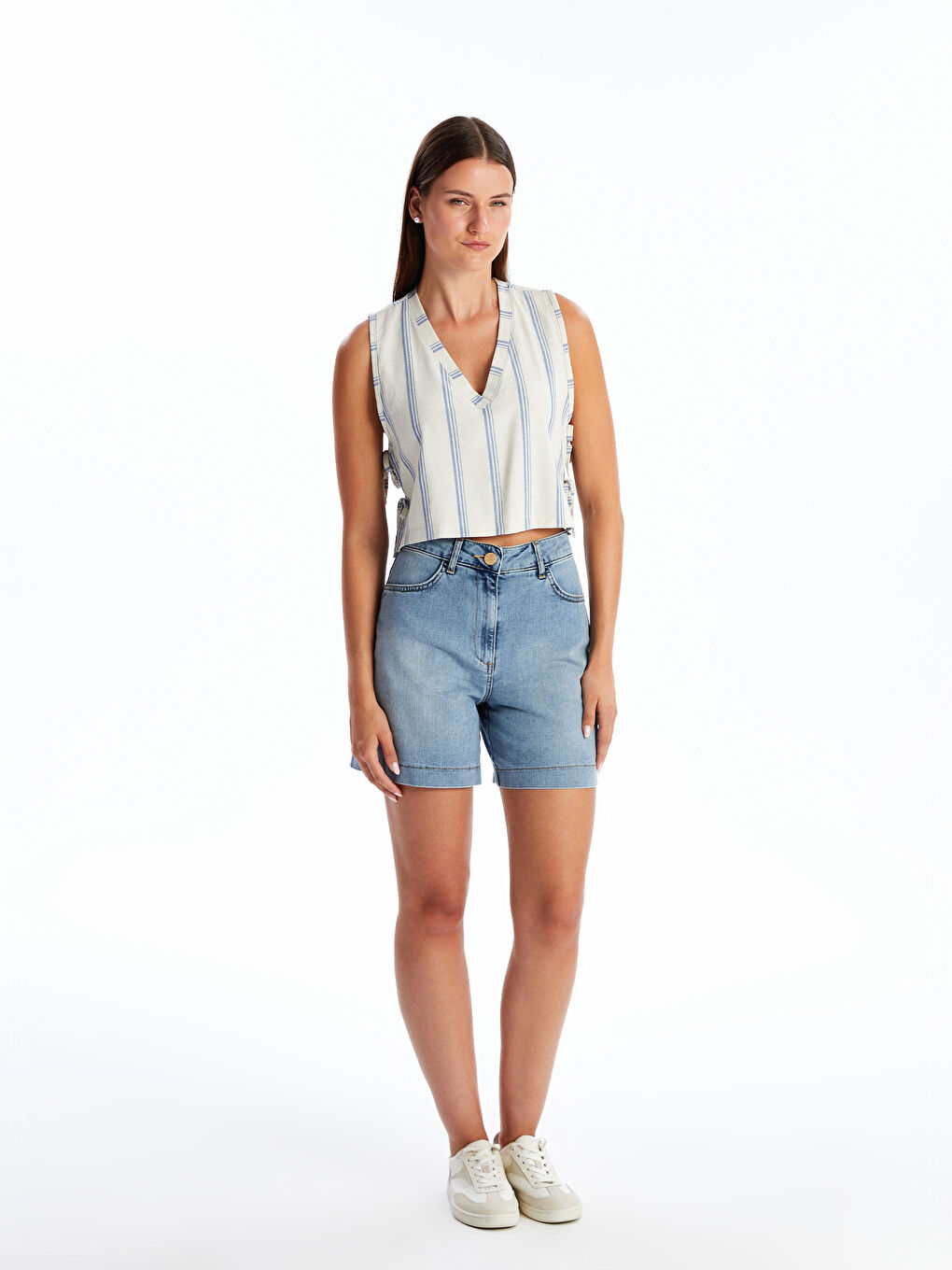 V-Neck Striped Women's Blouse -S4OQ25Z8-YVB - LC Waikiki