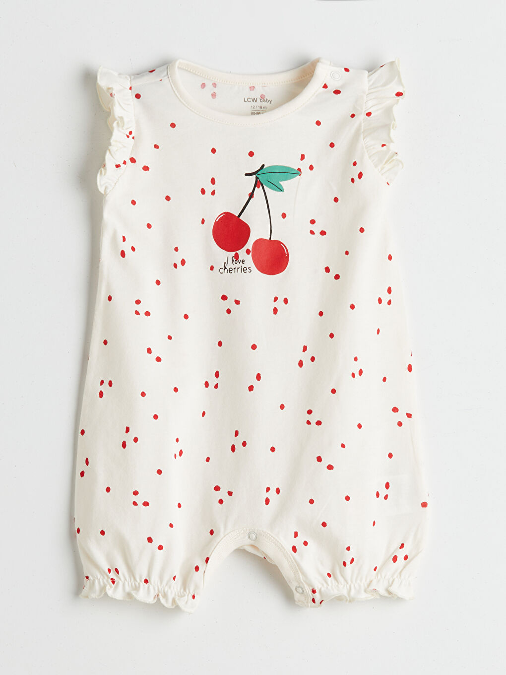 Bej Bisiklet Yaka Kiraz Baskılı Kız Bebek Tulum