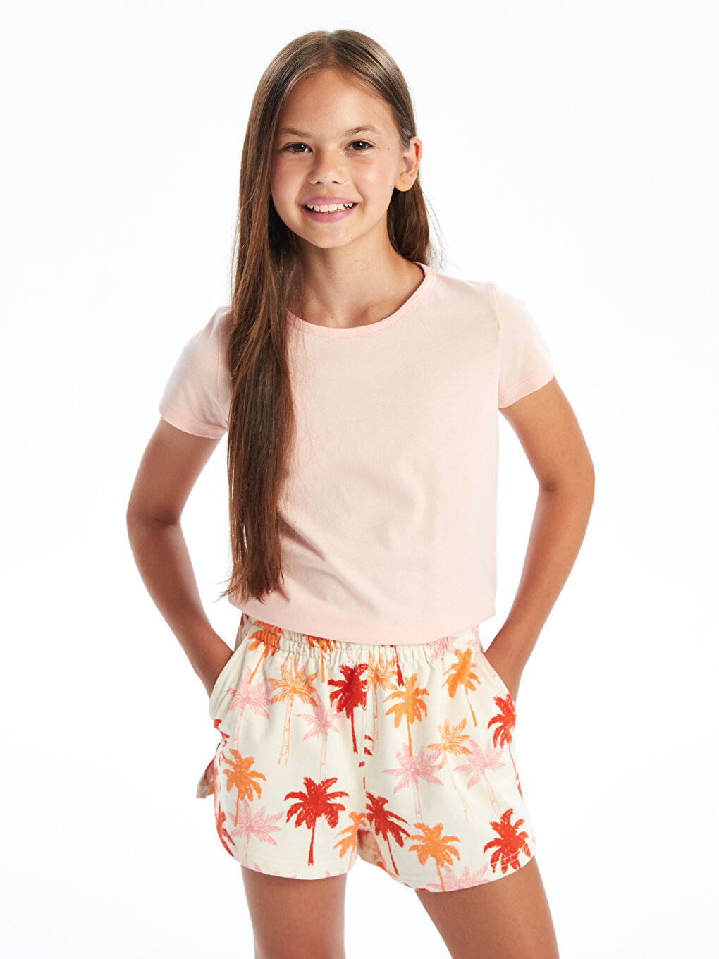 Karışık Beli Lastikli Kız Çocuk Şort-1