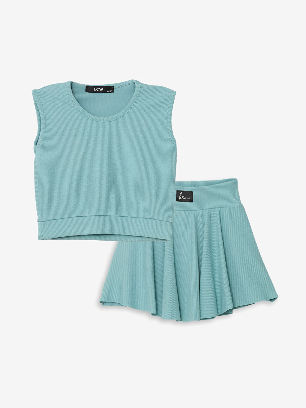 Yeşil Bisiklet Yaka Kız Çocuk Atlet ve Şort Etek