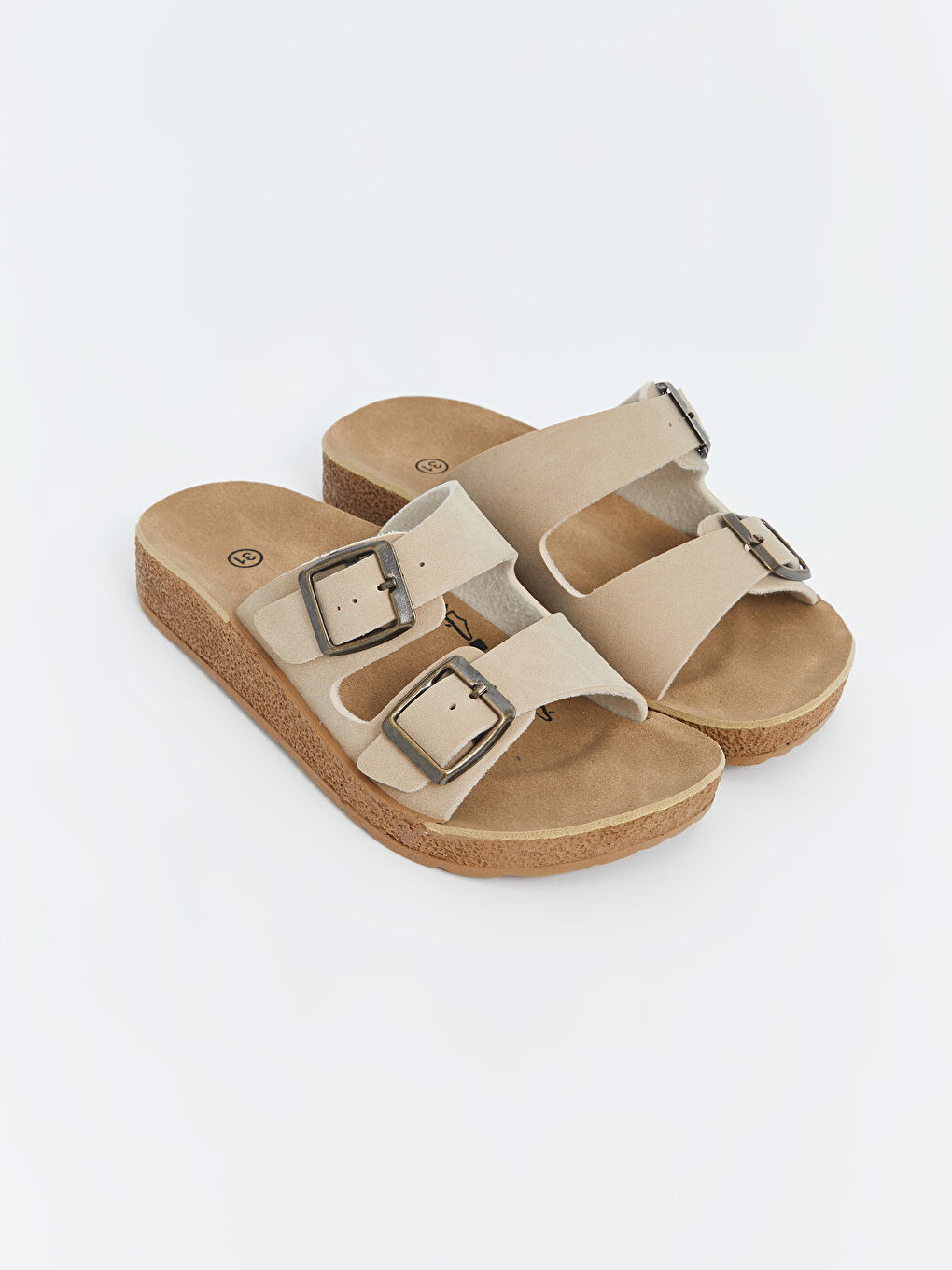 Bej Çift Bantlı Kız Çocuk Terlik