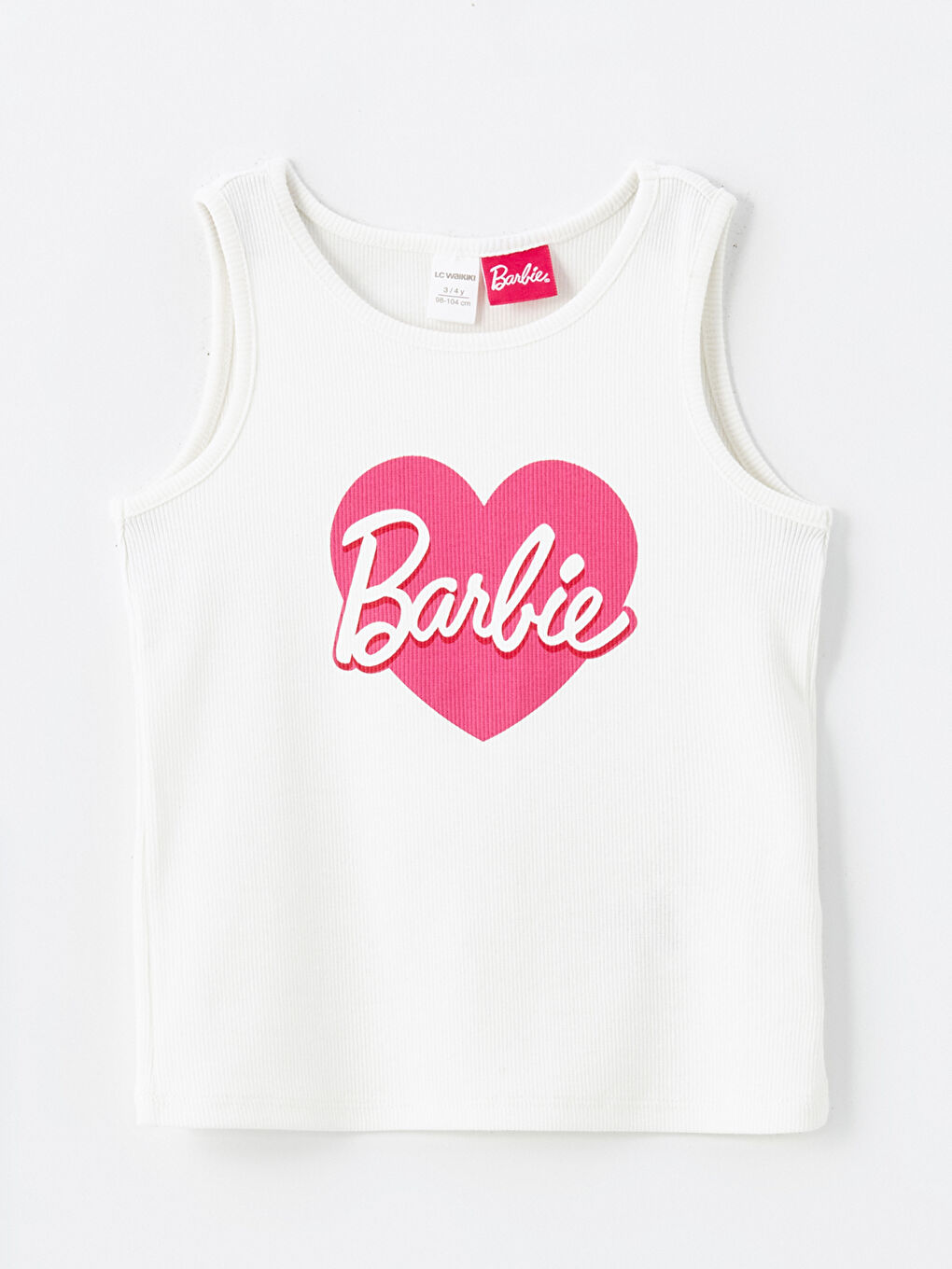 LCW Kids Ekru Bisiklet Yaka Kolsuz Kız Bebek Barbie Baskılı Atlet