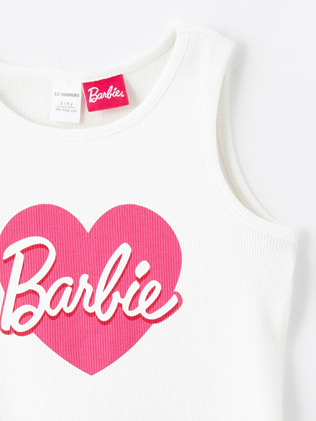 LCW Kids Ekru Bisiklet Yaka Kolsuz Kız Bebek Barbie Baskılı Atlet - 1