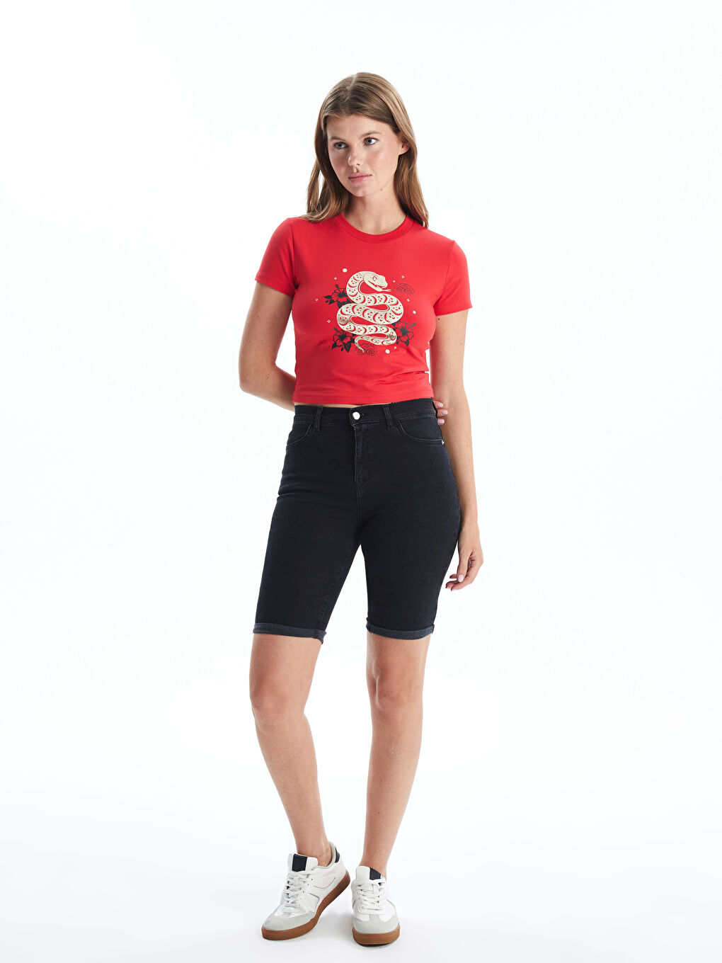 Ženski teksas šorts bermuda fit -S4OR93Z8-327