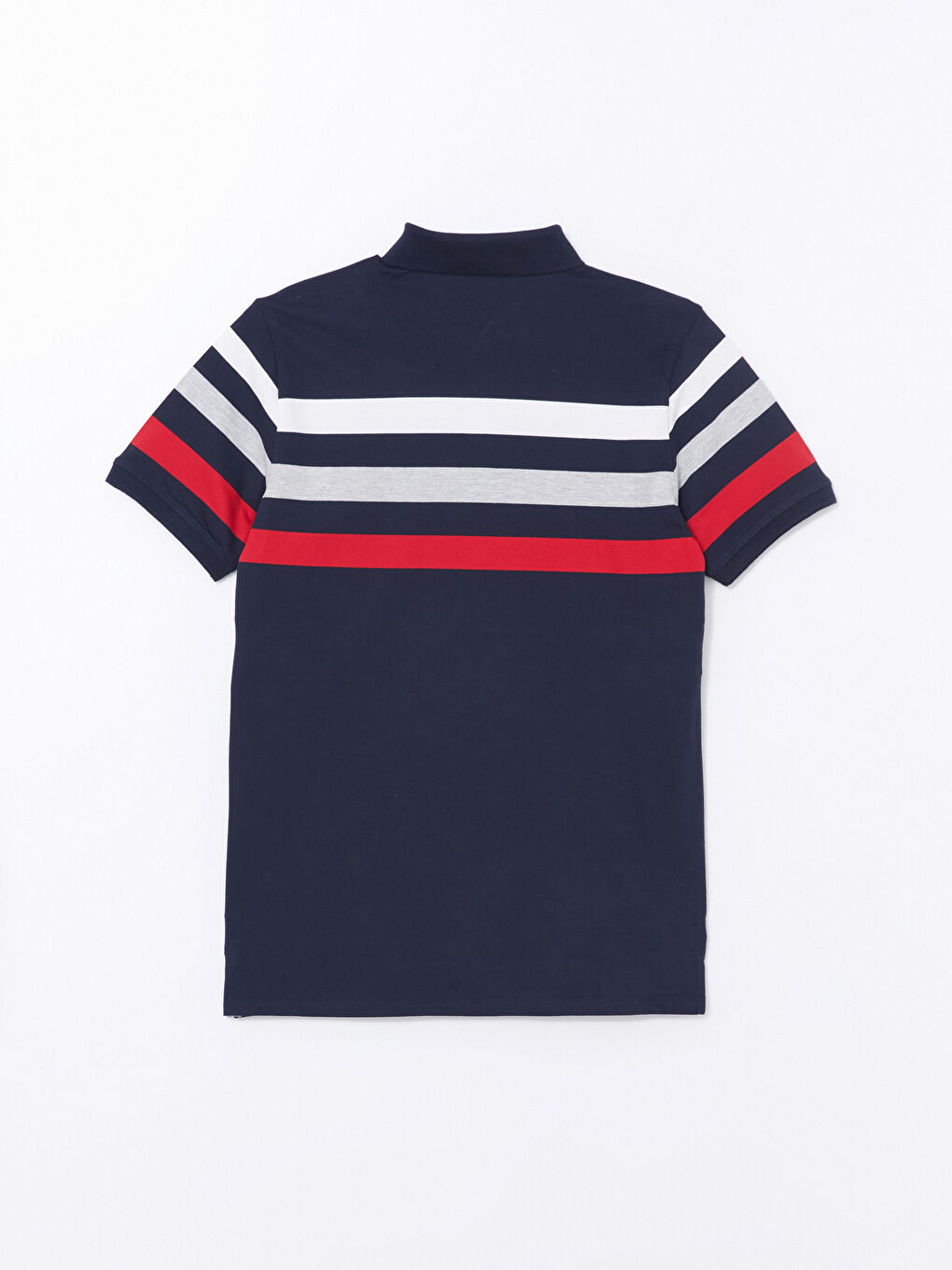 Lacivert Polo Yaka Kısa Kollu Çizgili Pike Erkek Tişört-5