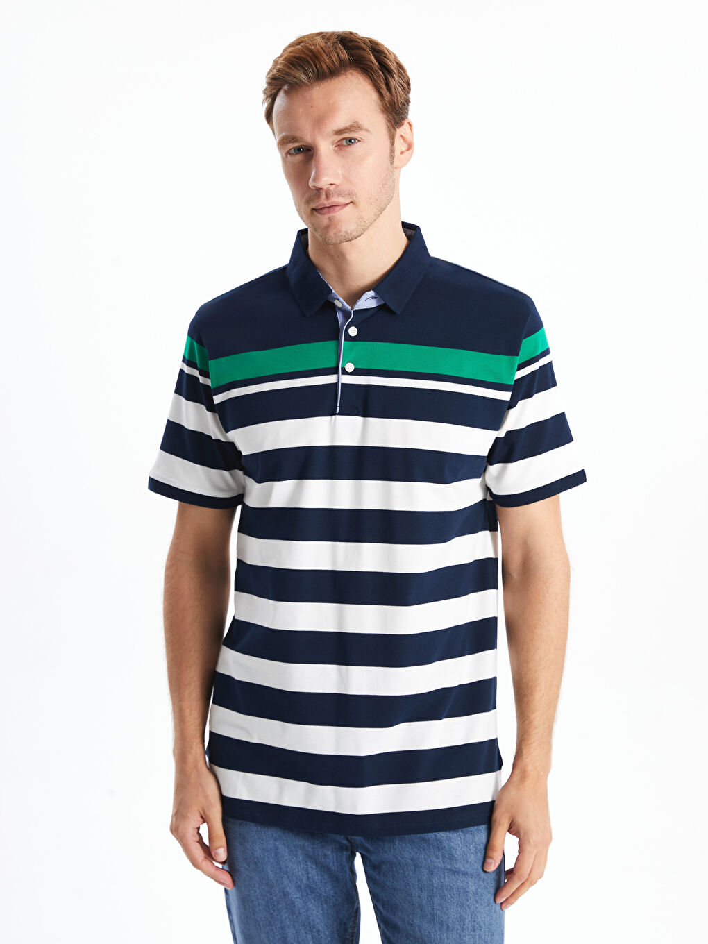 Polo Neck Short Sleeve Striped Piqué Men's T-Shirt -S4OS15Z8-LGS