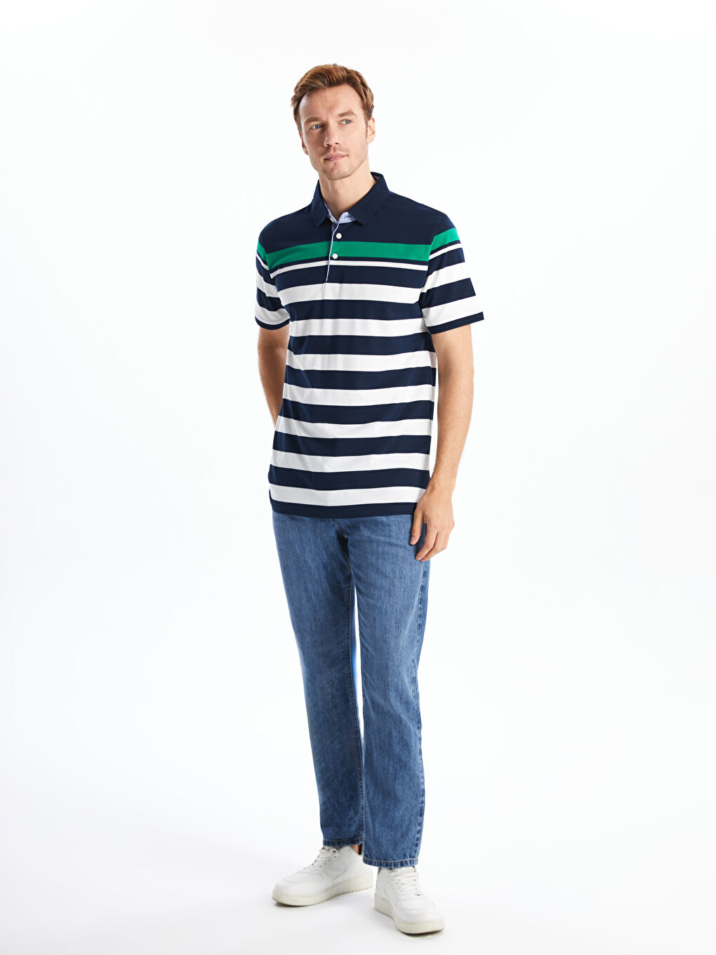 Polo Neck Short Sleeve Striped Piqué Men's T-Shirt -S4OS15Z8-LGS