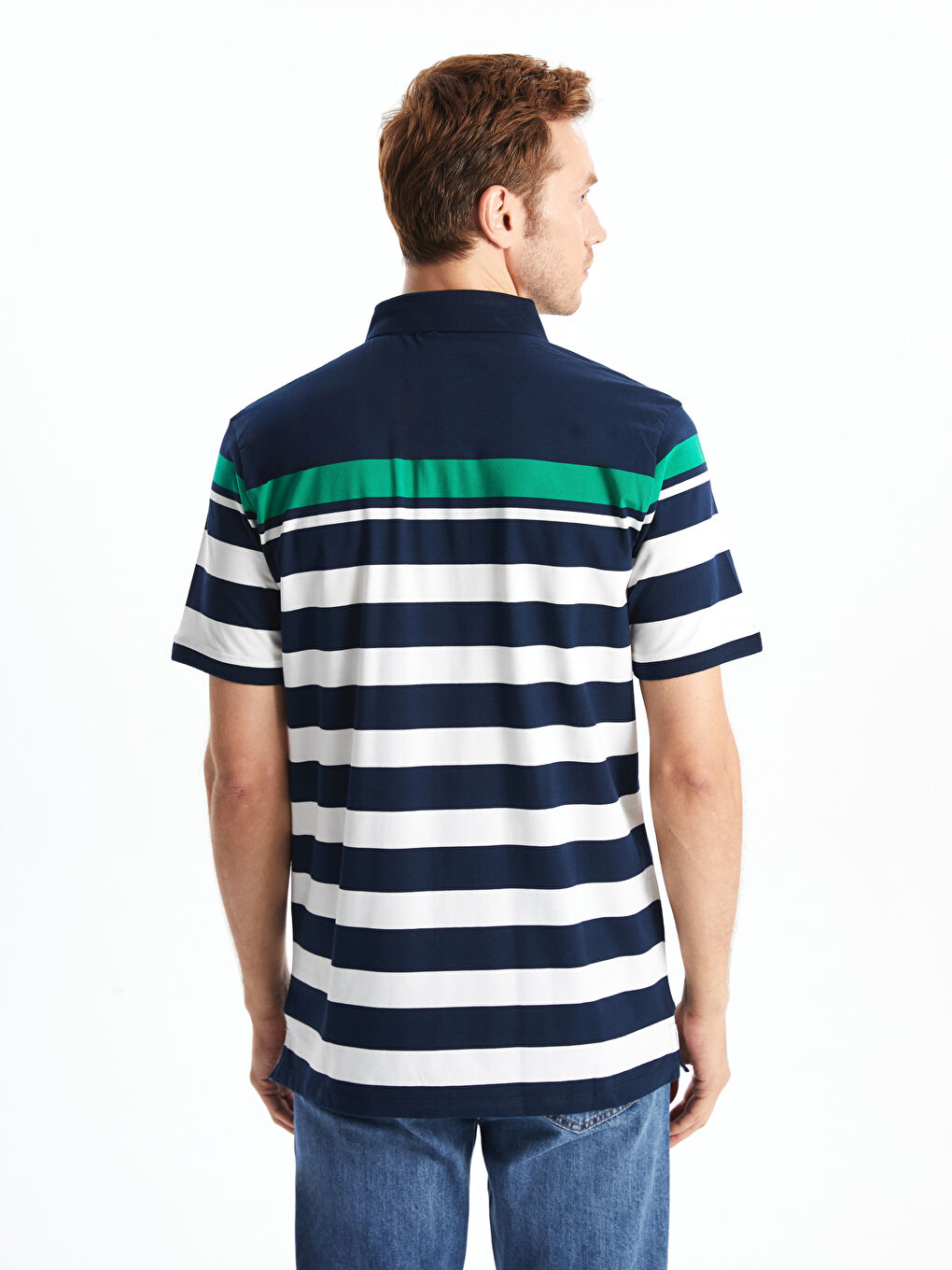 Polo Neck Short Sleeve Striped Piqué Men's T-Shirt -S4OS15Z8-LGS