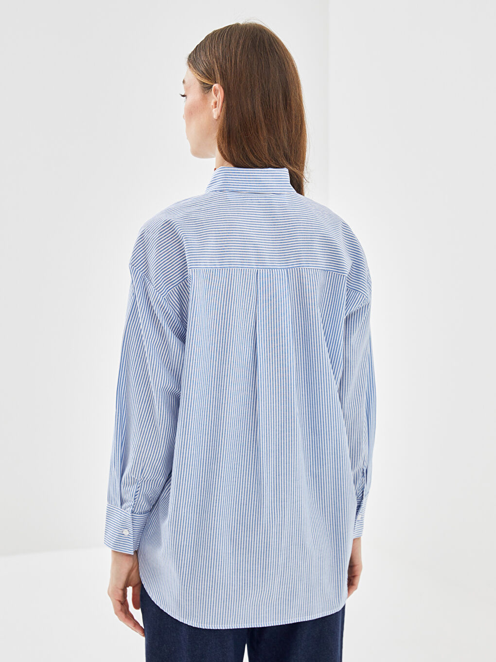 LCW Modest Mavi Çizgili Oversize Kadın Gömlek Tunik - 3