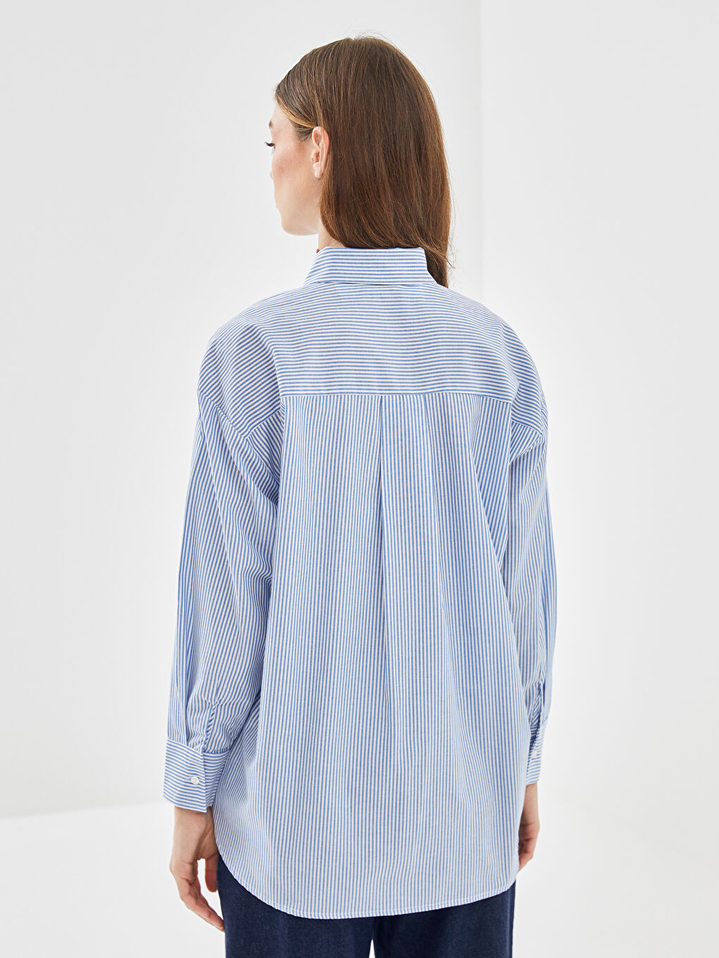 LCW Modest Mavi Çizgili Oversize Kadın Gömlek Tunik - 3