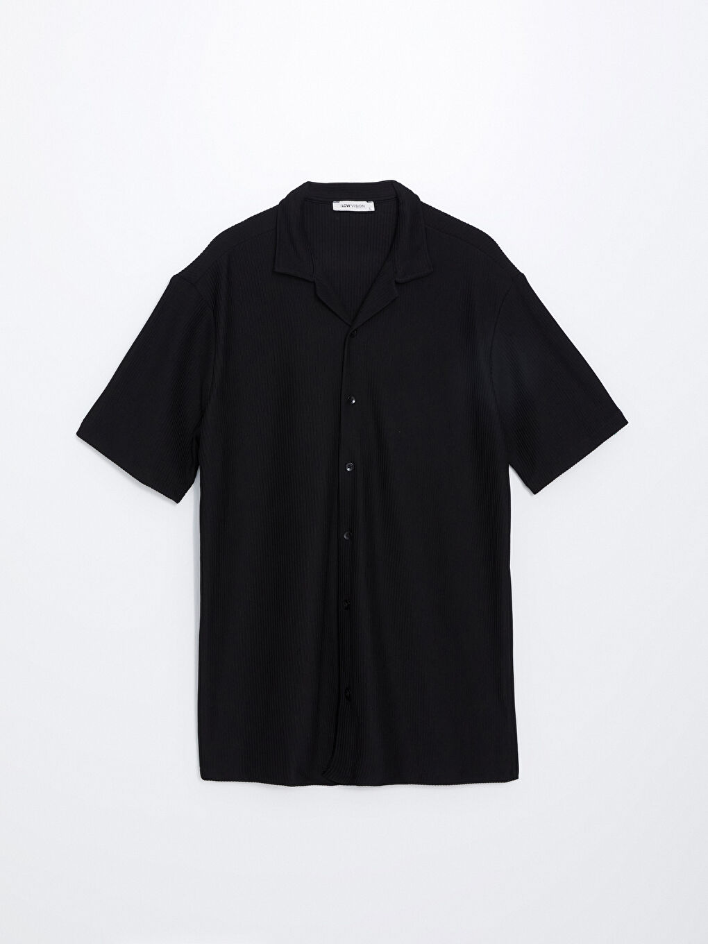 Siyah Regular Fit Kısa Kollu Armürlü Erkek Gömlek-4