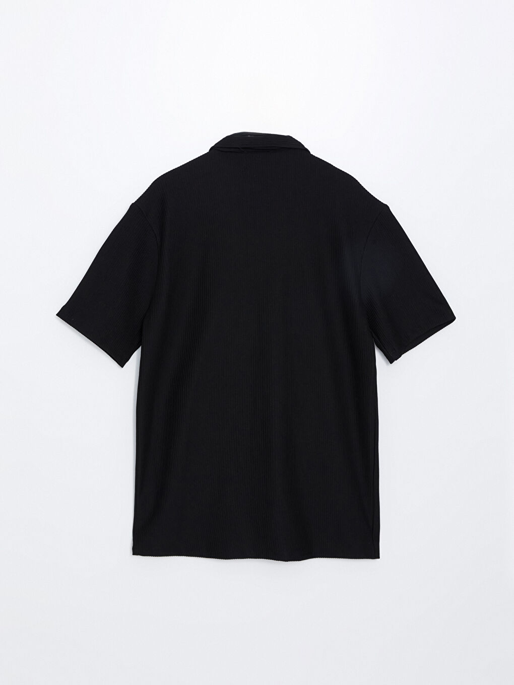 Siyah Regular Fit Kısa Kollu Armürlü Erkek Gömlek-5