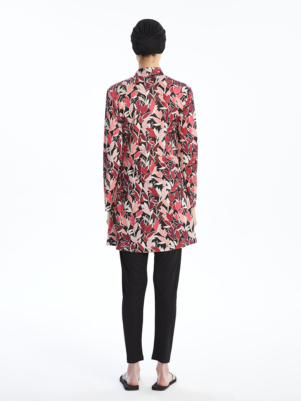 Pembe Dik Yaka Desenli Kadın Tesettür Mayo Takımı-3