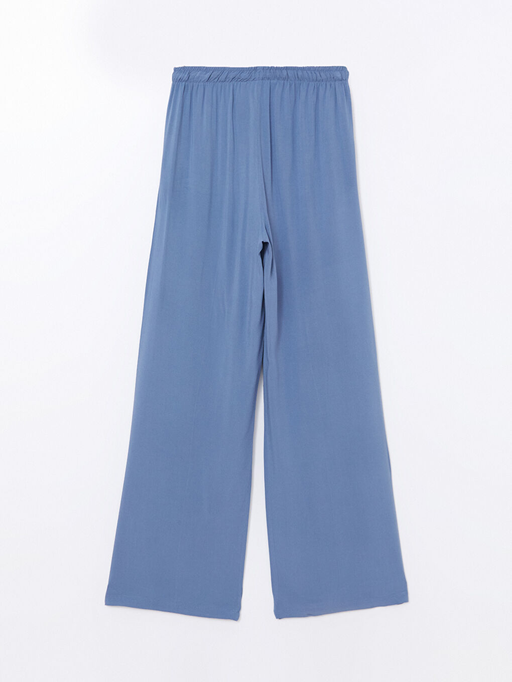 Mavi Beli Lastikli Geniş Paça Kadın Pantolon-5
