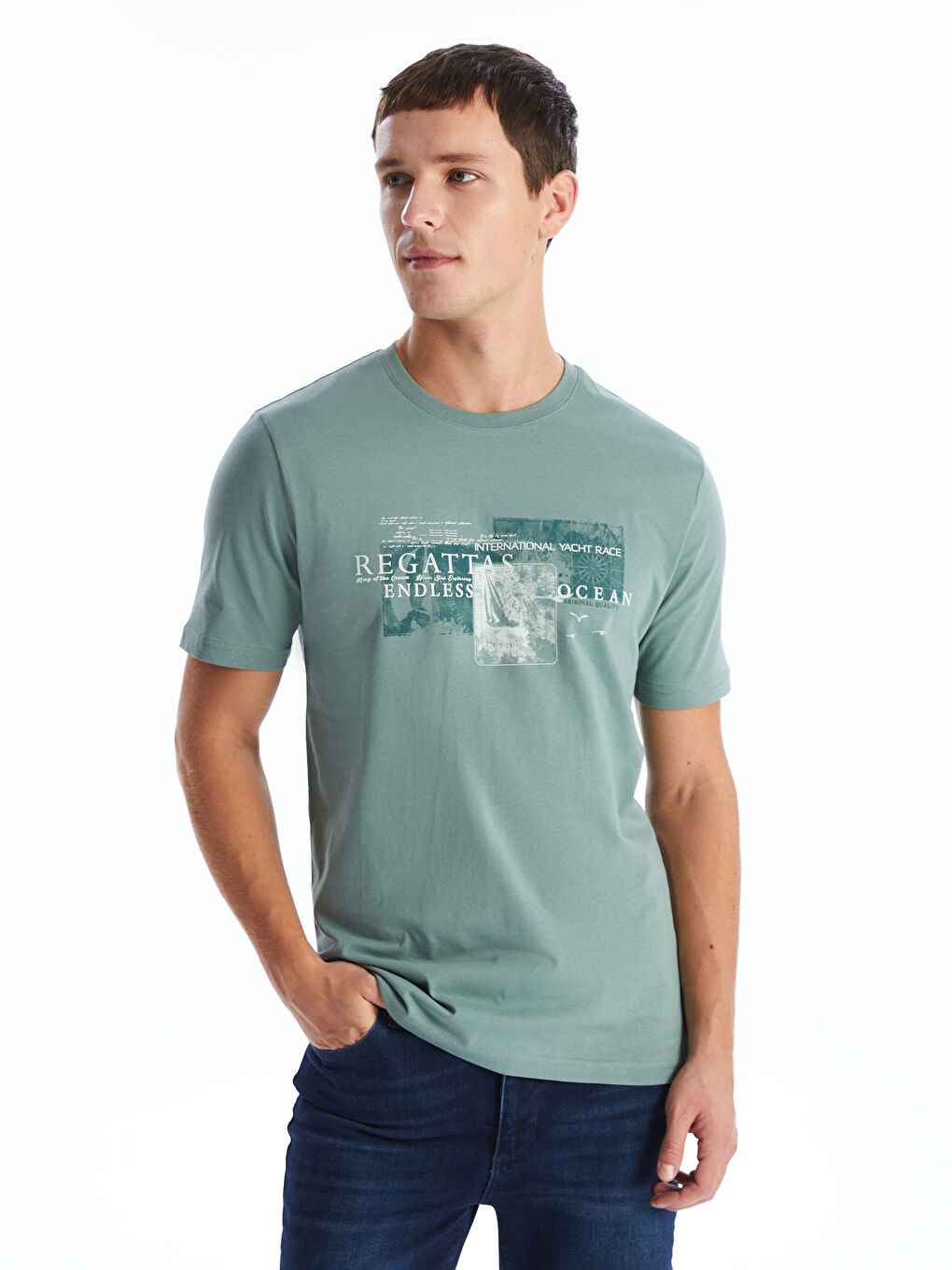 Crew Neck Short Sleeve Printed Combed Cotton Men's T-shirt -S5FF87Z8-P88