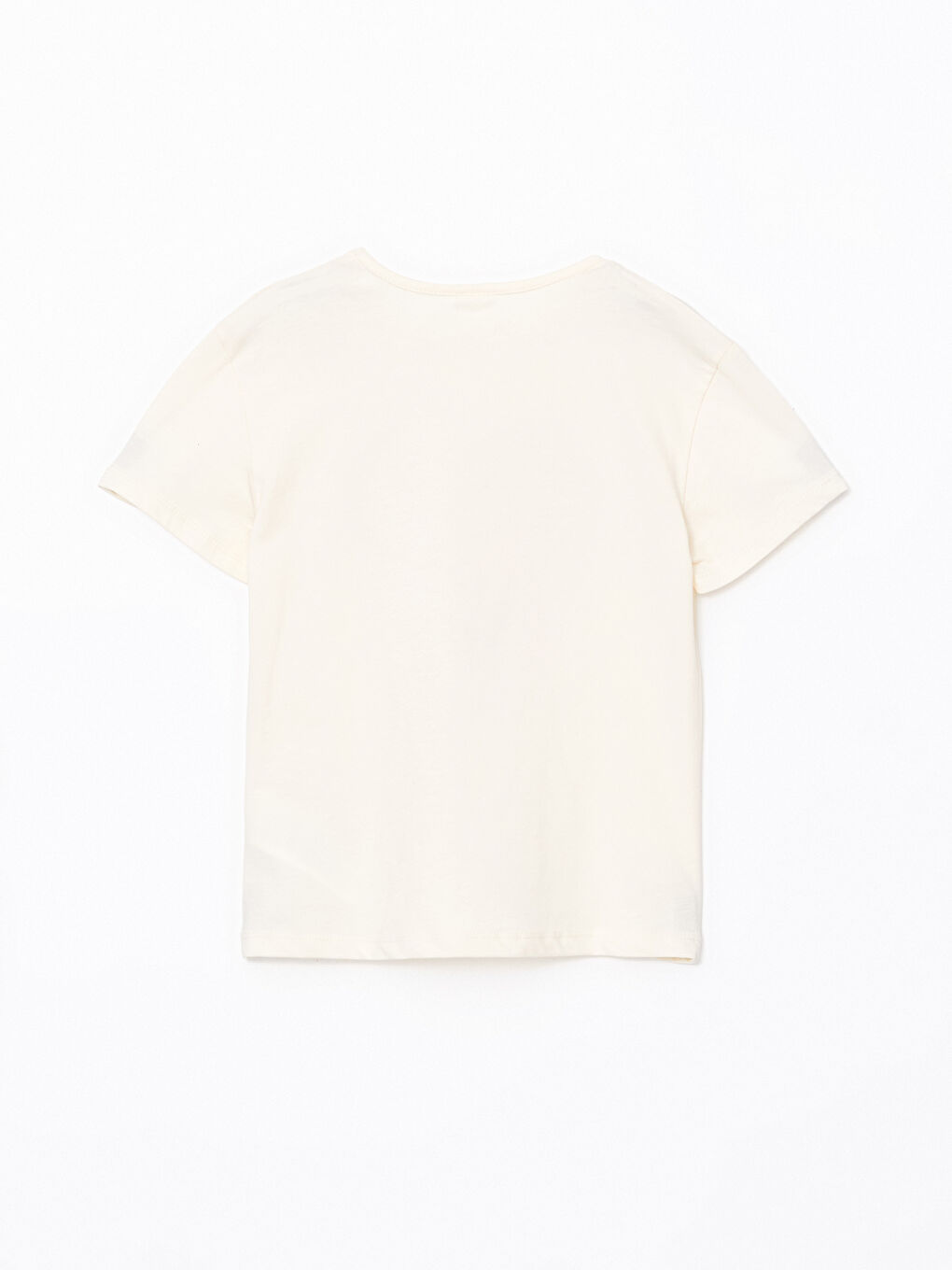 Ekru Bisiklet Yaka Kısa Kollu Kız Çocuk Tişört-2
