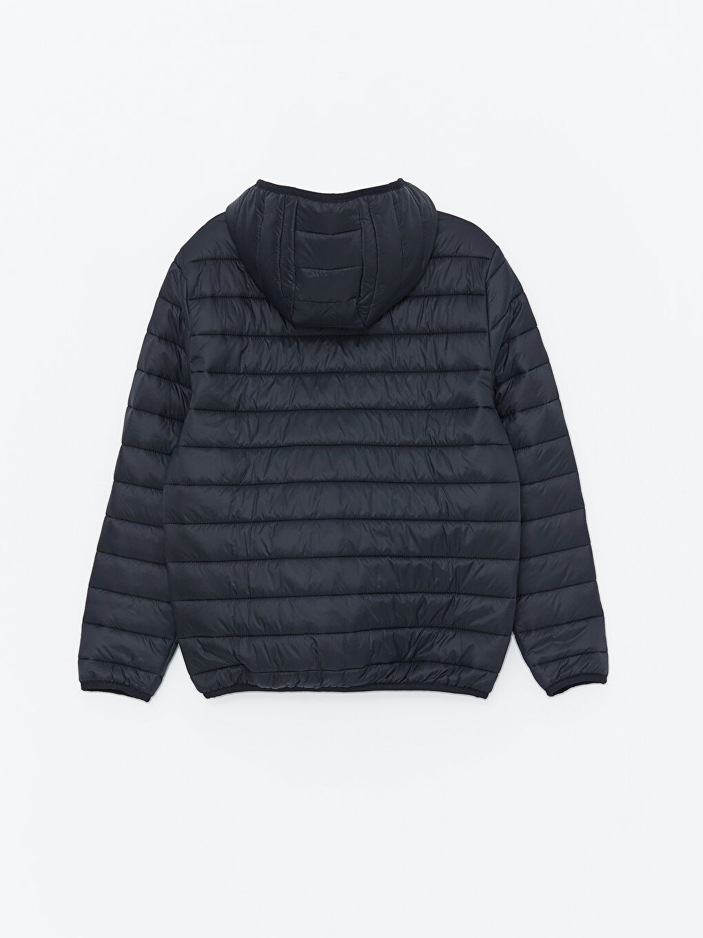 Siyah Standart Kalıp Kapüşonlu Erkek Şişme Mont-12