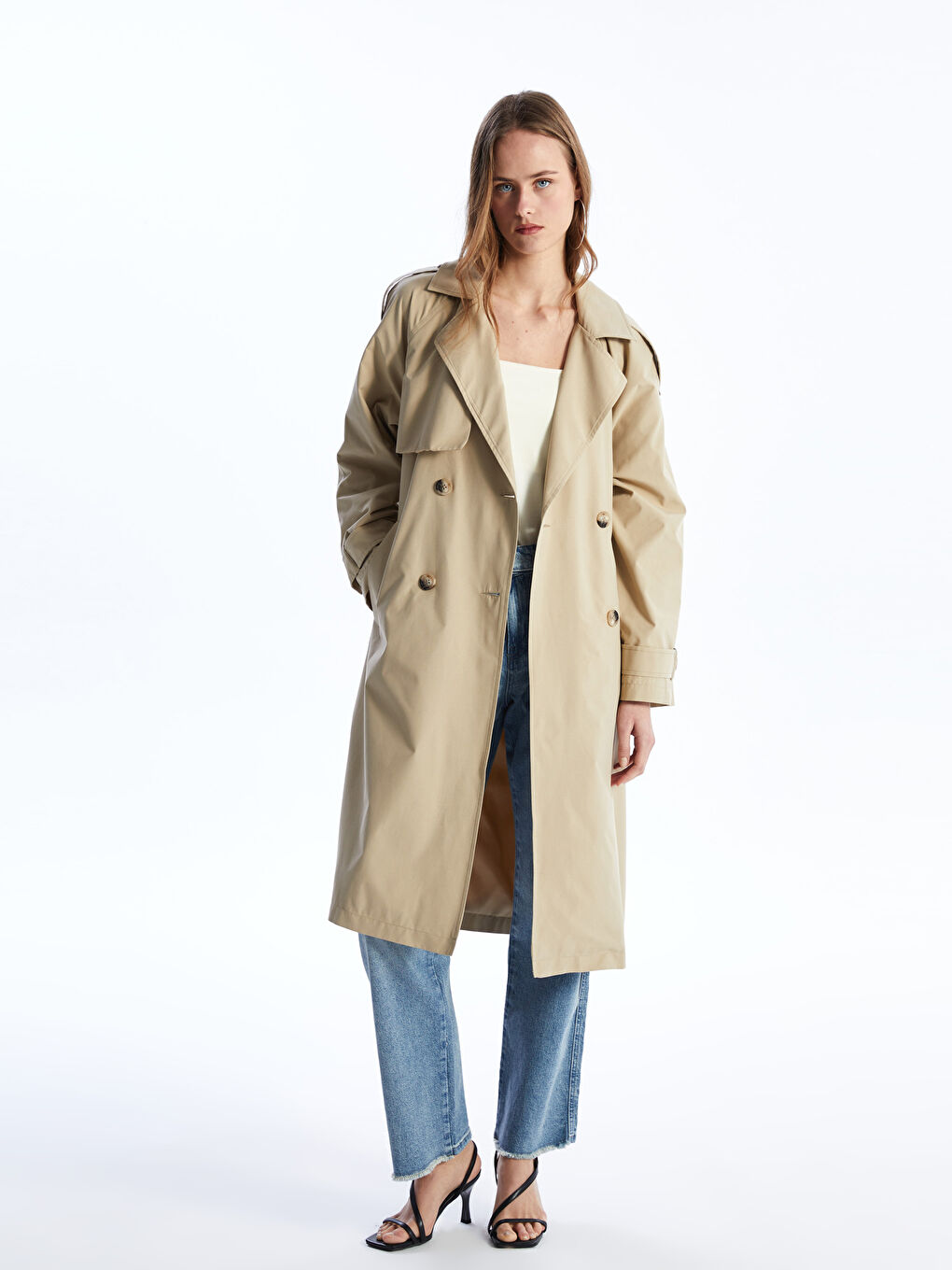Jacket Neck Women's Trenchcoat -W57737Z8-YCB
