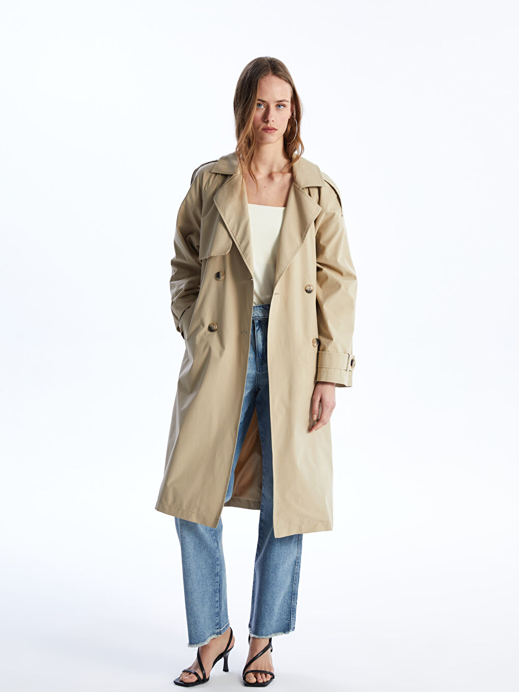 Jacket Neck Women's Trenchcoat -W57737Z8-YCB