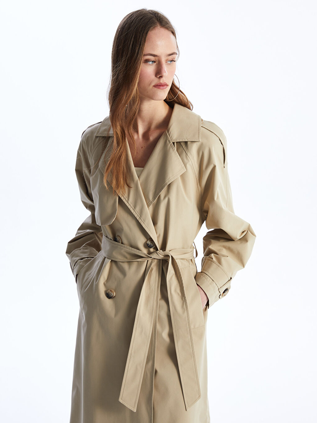 Jacket Neck Women's Trenchcoat -W57737Z8-YCB