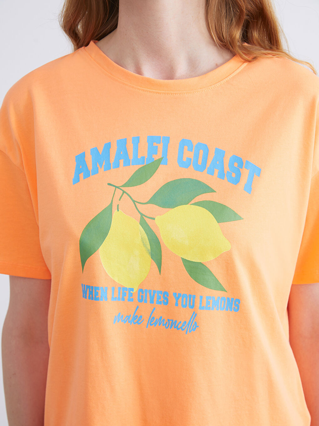 Turuncu Bisiklet Yaka Baskılı Kadın Pijama Üstü-2