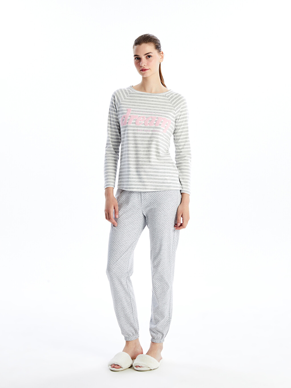 Crew Neck Printed Long Sleeve Women's Pyjama Set